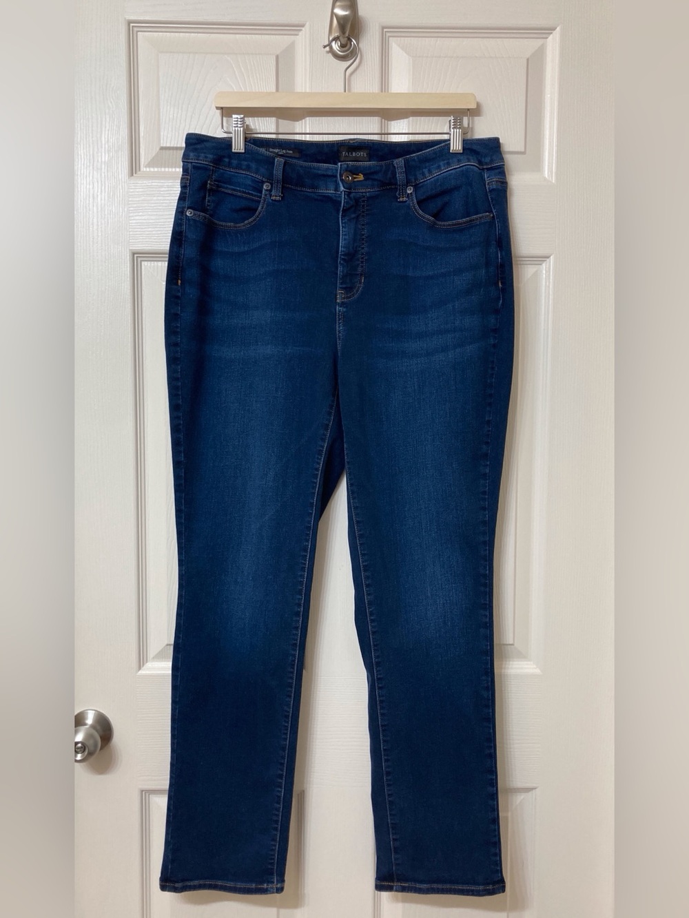 Talbots Dark Wash High Waisted Curvy Straight Leg Jeans 14W Preppy Minimalist